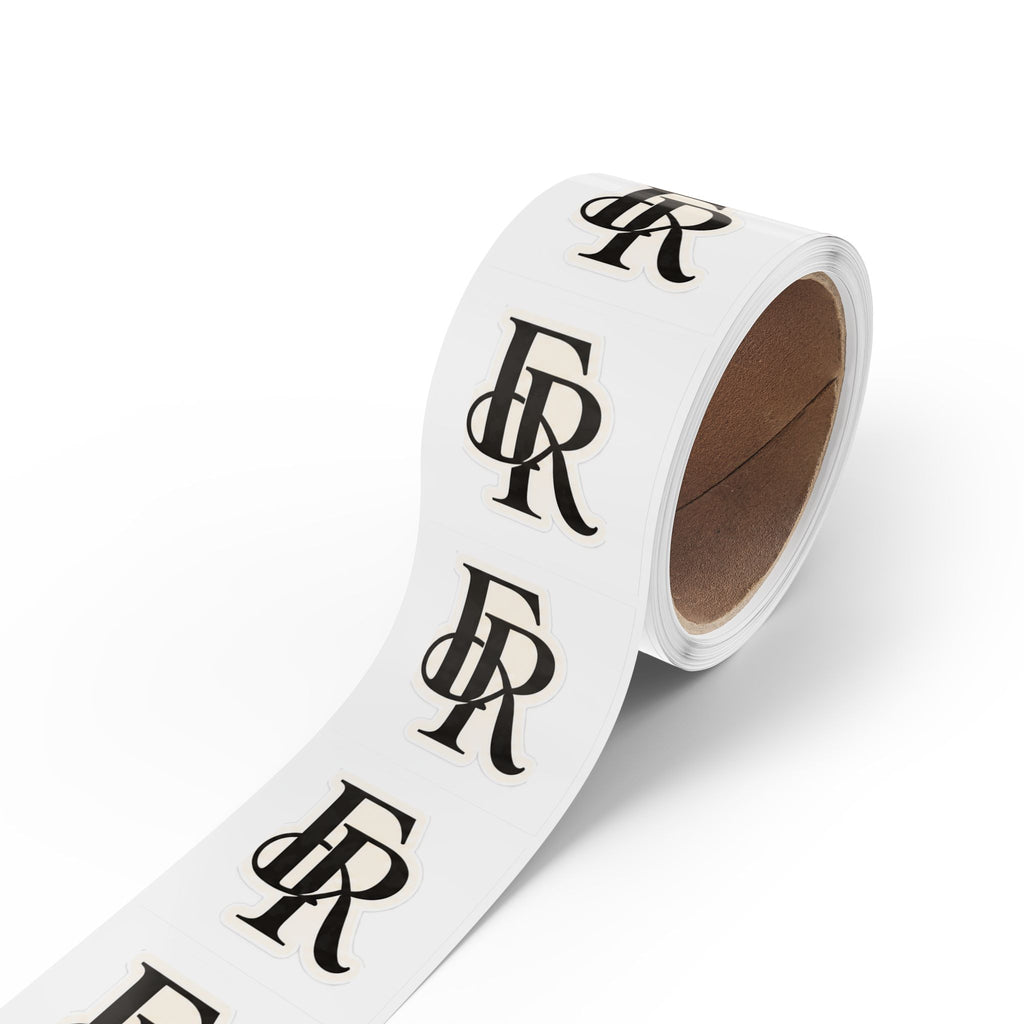 Monogram Square Sticker Rolls — Custom FR Logo Label Stickers (Sheet/ Roll)
