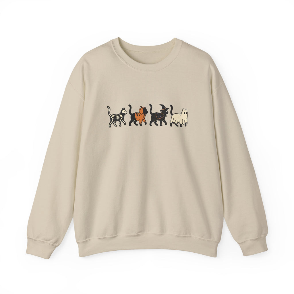 fall sweaters, Cats lover, halloween, trick & treat| minimalist cat lineup crewneck
