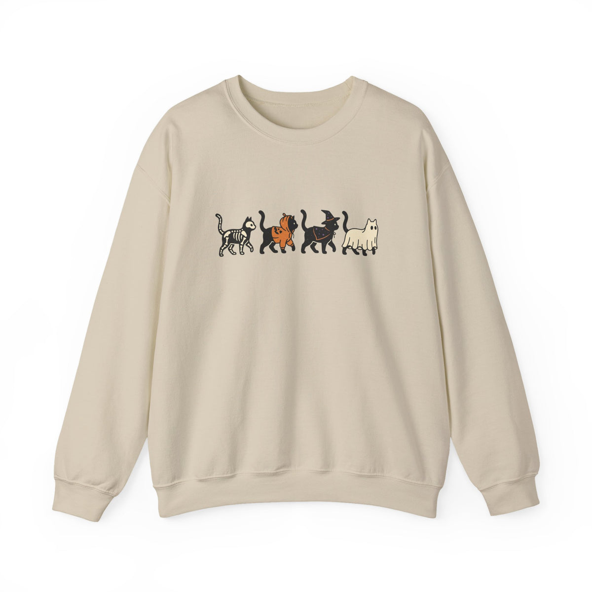 fall sweaters, Cats lover, halloween, trick & treat| minimalist cat lineup crewneck
