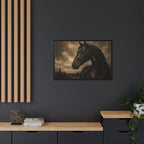 Framed Matte Canvas Horse Portrait — Vintage Dark Equestrian Wall Art