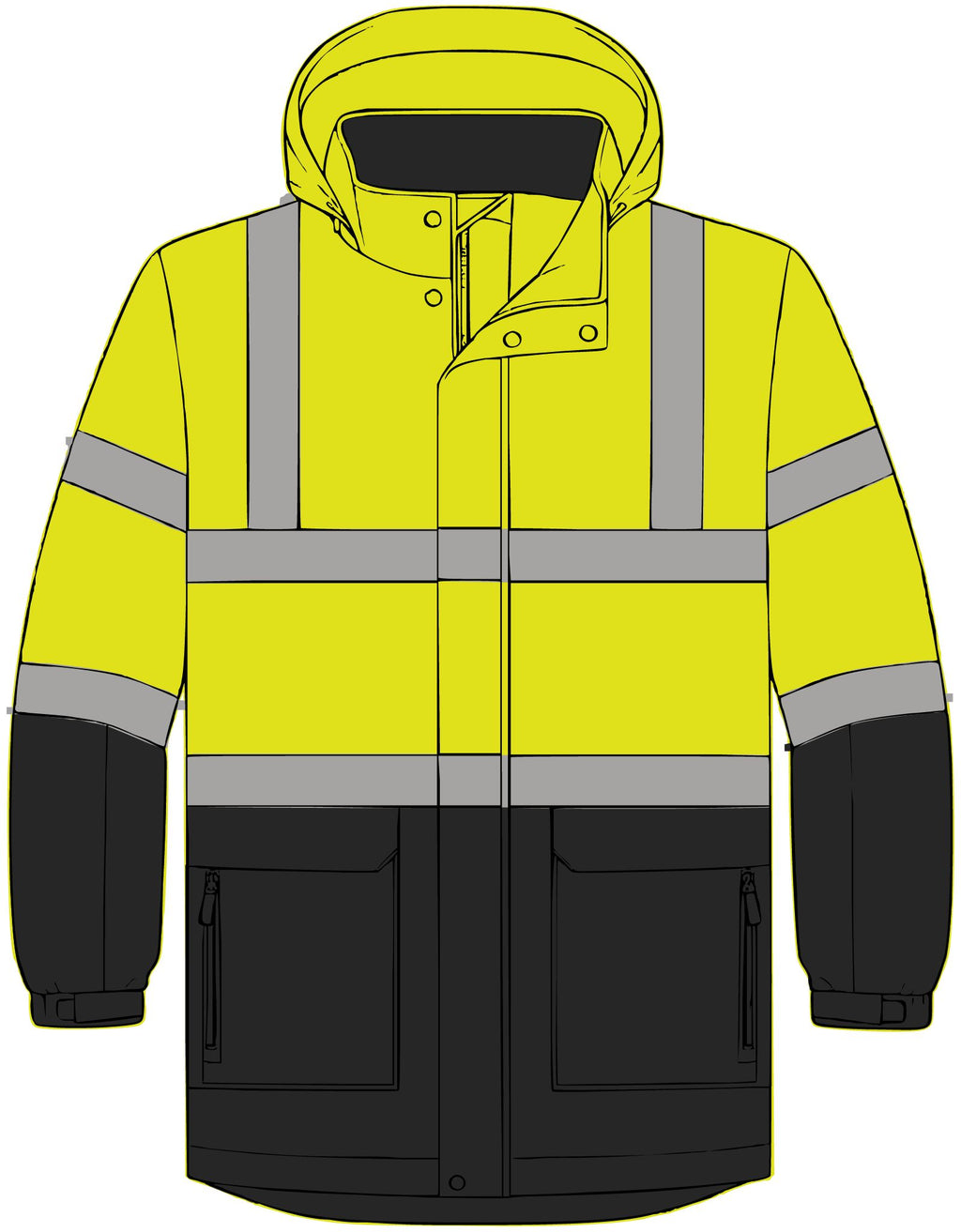 High Visibility Safety Parka, ANSI Class 3 Reflective Winter Jacket, for Construction and Road Work, Sizes XS-5XL