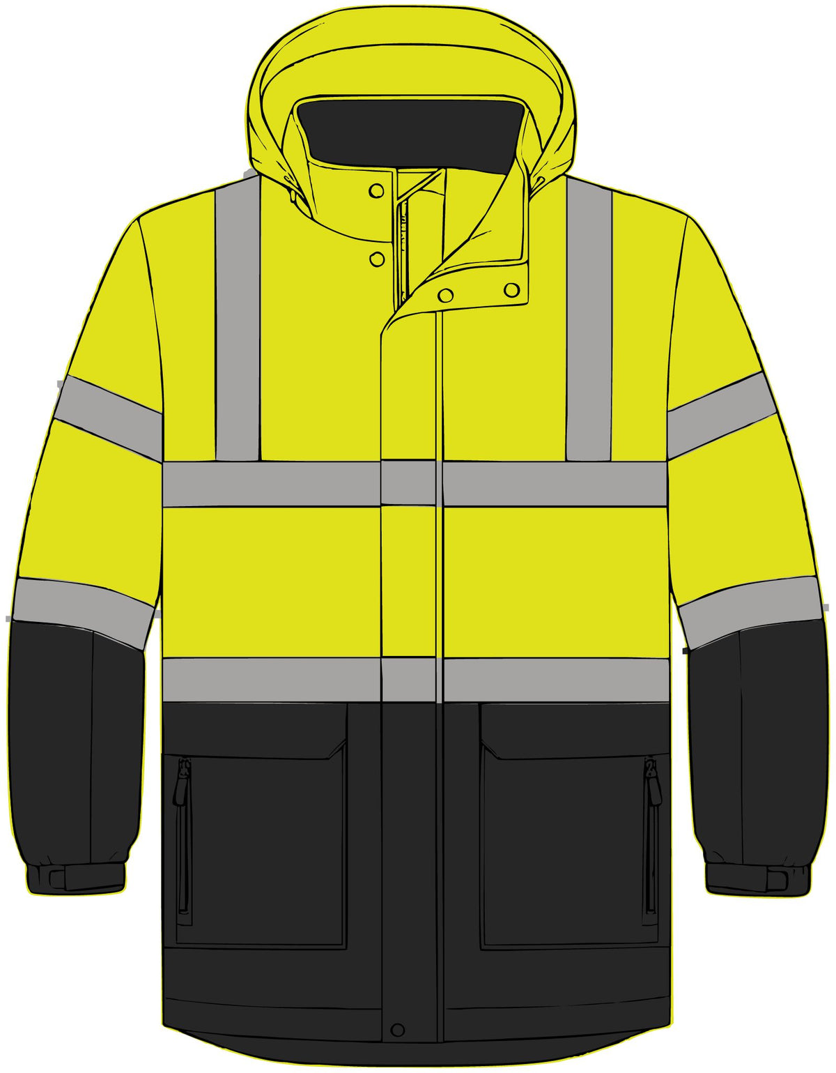 High Visibility Safety Parka, ANSI Class 3 Reflective Winter Jacket, for Construction and Road Work, Sizes XS-5XL