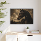 Framed Matte Canvas Horse Portrait — Vintage Dark Equestrian Wall Art