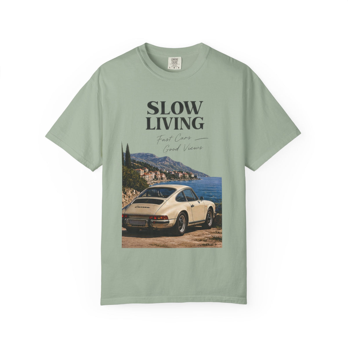 Slow Living Vintage Car T-Shirt — Scenic Coastal Drive Tee