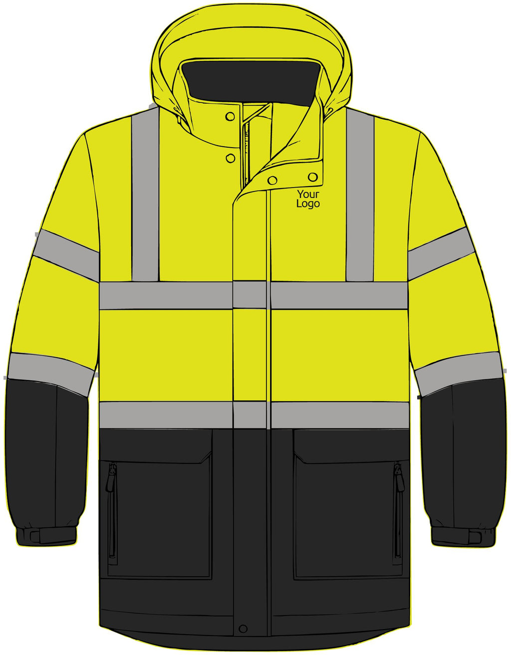 High Visibility Safety Parka, ANSI Class 3 Reflective Winter Jacket, for Construction and Road Work, Sizes XS-5XL