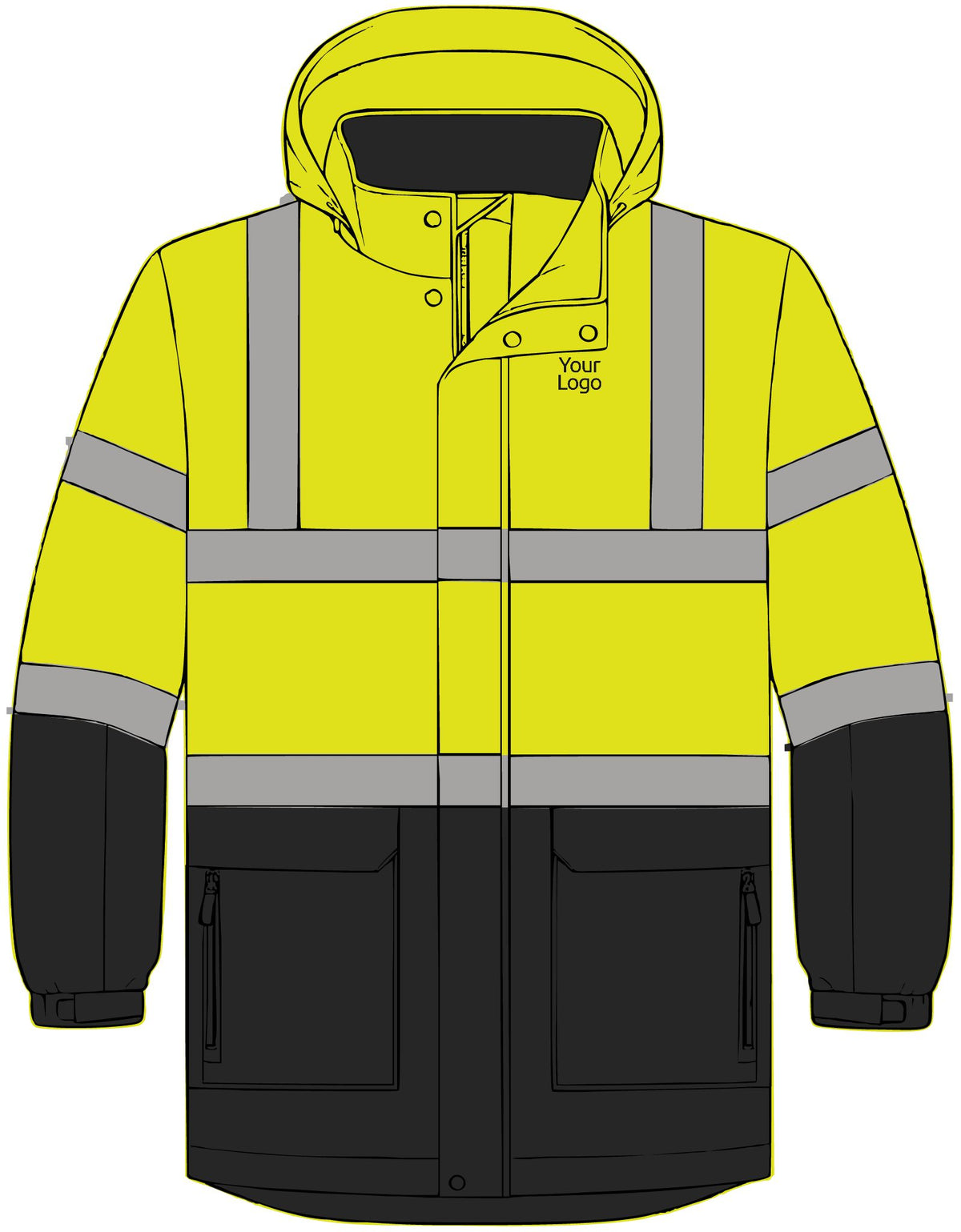 High Visibility Safety Parka, ANSI Class 3 Reflective Winter Jacket, for Construction and Road Work, Sizes XS-5XL