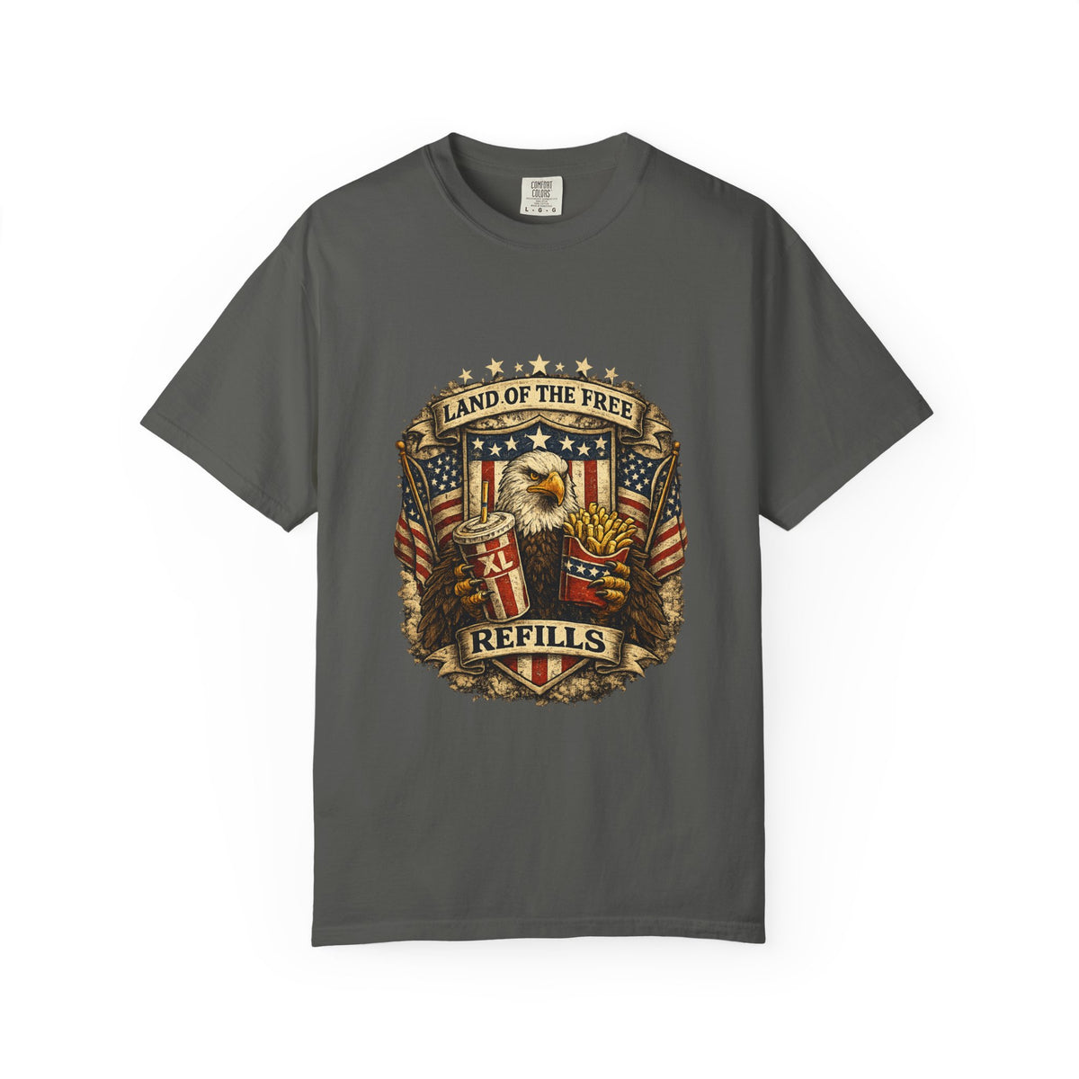 Land of the Free Refills T-Shirt — Patriotic Eagle Beer Design