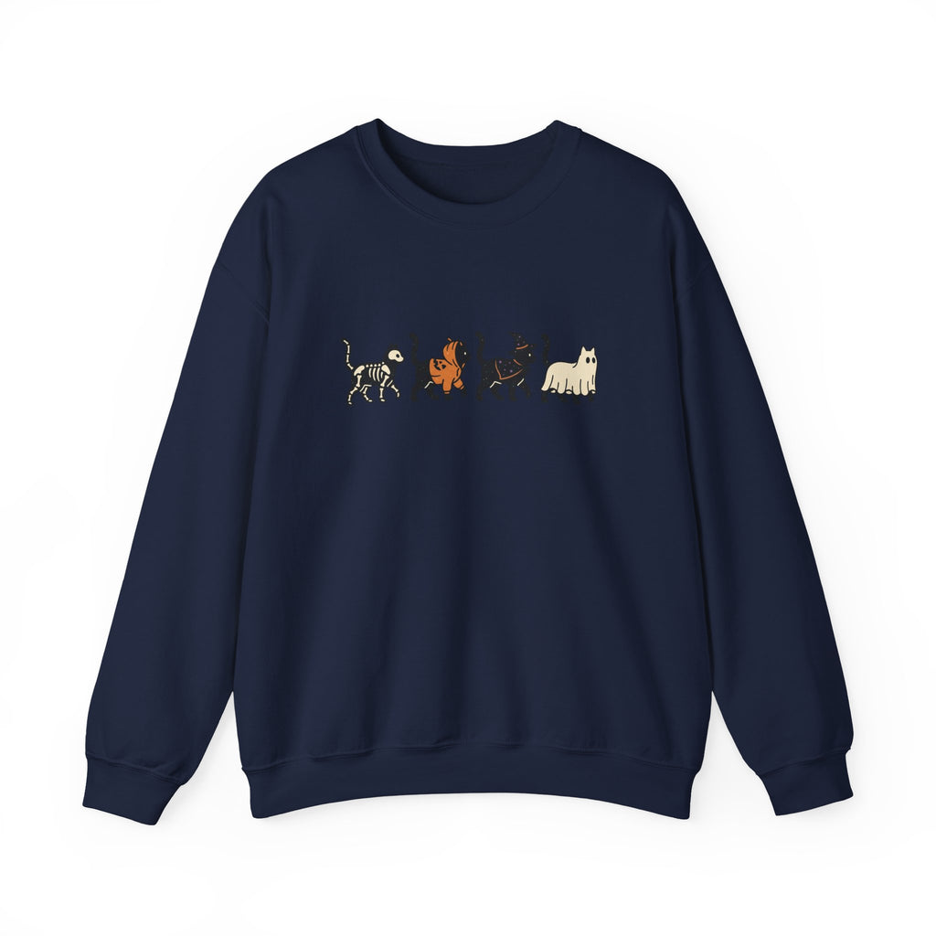 fall sweaters, Cats lover, halloween, trick & treat| minimalist cat lineup crewneck