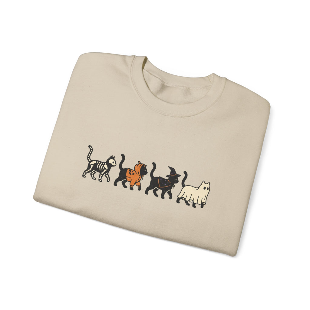 fall sweaters, Cats lover, halloween, trick & treat| minimalist cat lineup crewneck