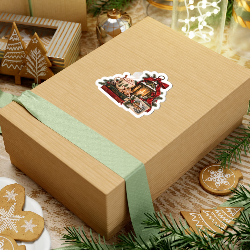 Christmas Cozy Sticker - Hot Cocoa, Lantern & Holiday Books Kiss-Cut Vinyl