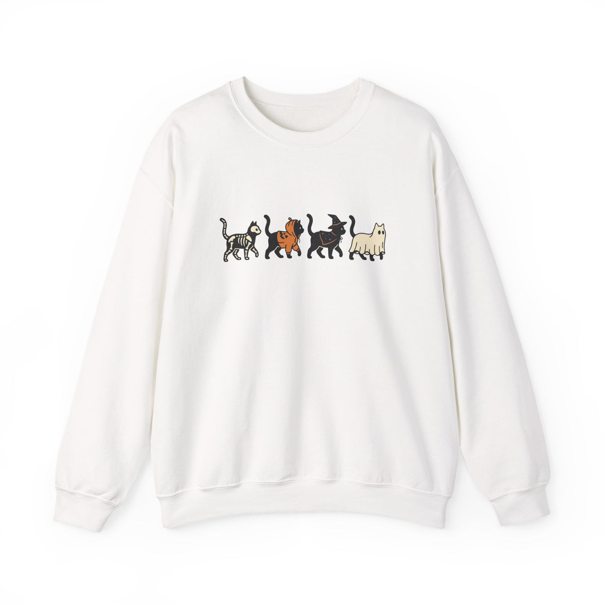 fall sweaters, Cats lover, halloween, trick & treat| minimalist cat lineup crewneck