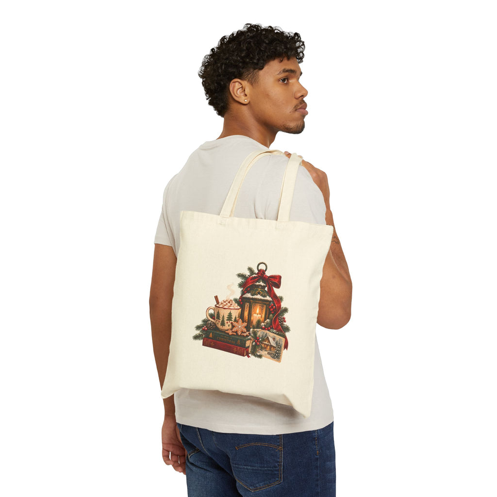 Vintage Christmas Lantern Tote Bag — Holiday Gift Market Tote