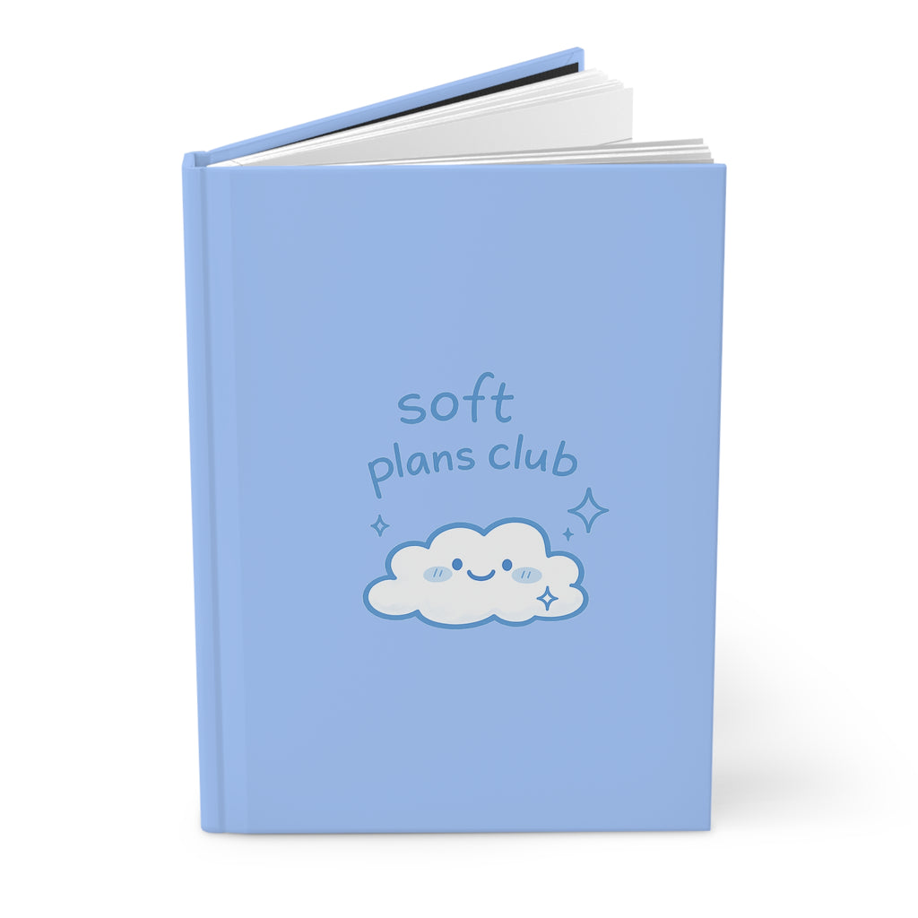 Soft Plans Club Hardcover Journal — Kawaii Cloud Notebook for Gentle Planning & Self-Care