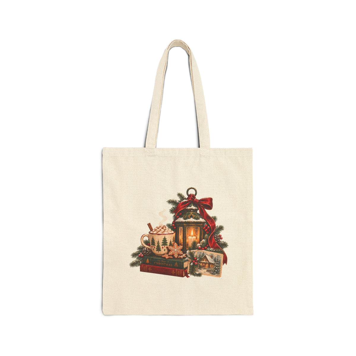 Vintage Christmas Lantern Tote Bag — Holiday Gift Market Tote