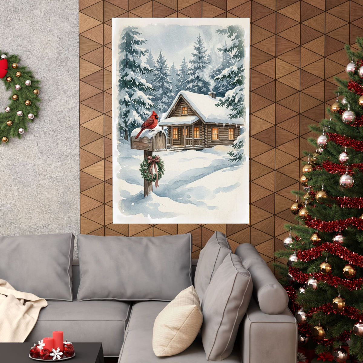 Winter Poster — Snowy Mailbox with Cardinal Matte Vertical Print