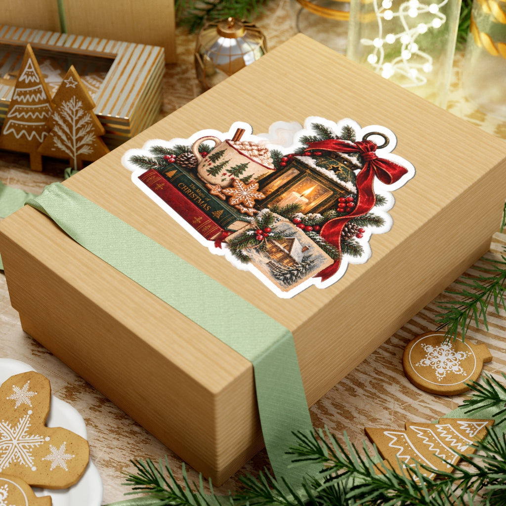 Christmas Cozy Sticker - Hot Cocoa, Lantern & Holiday Books Kiss-Cut Vinyl