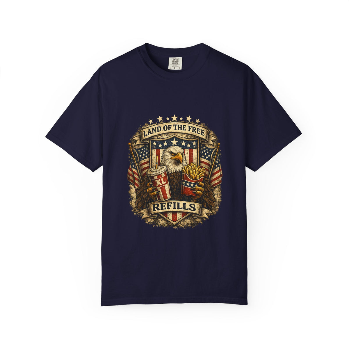 Land of the Free Refills T-Shirt — Patriotic Eagle Beer Design