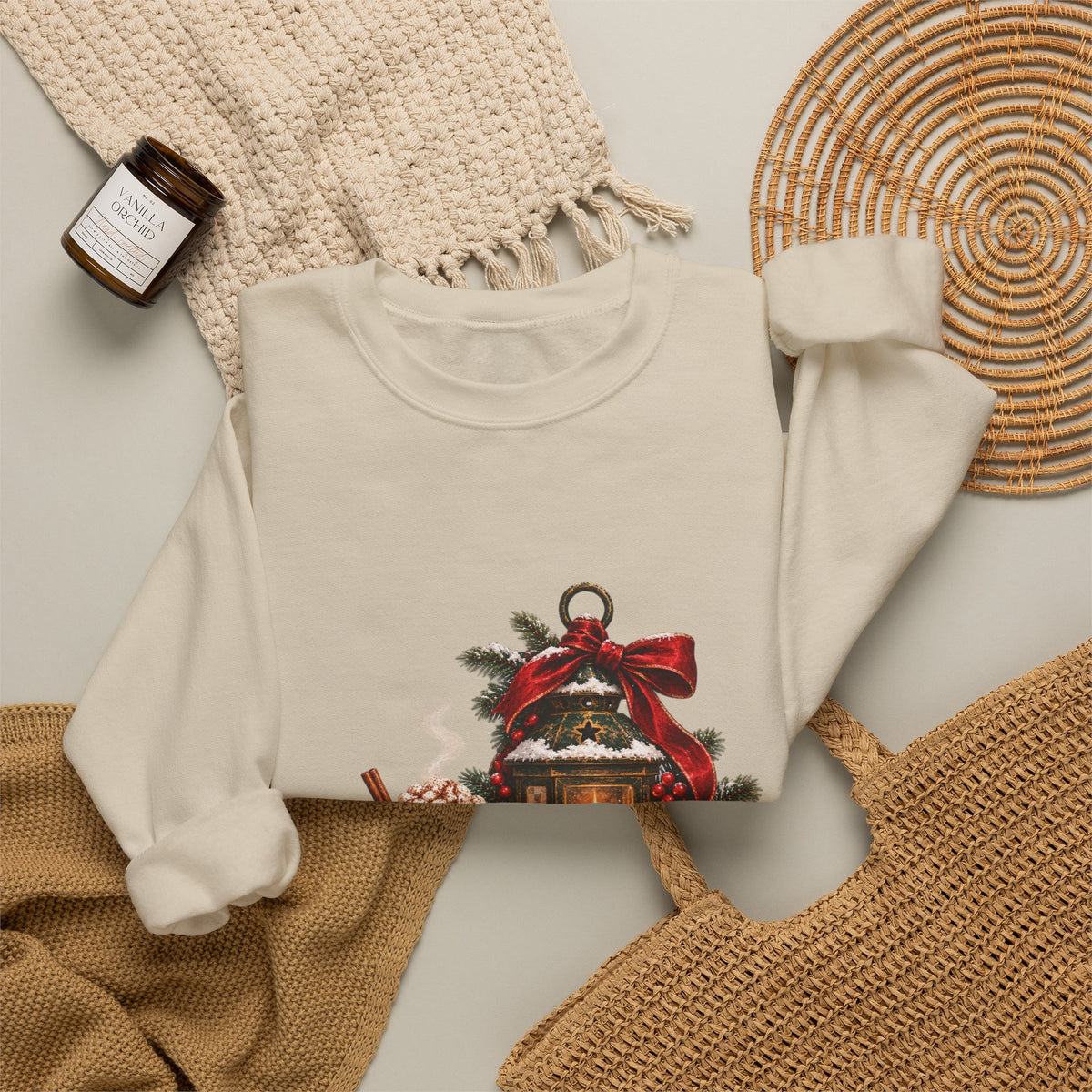 Cozy Holiday Lantern Christmas Sweatshirt — Vintage Winter Scene Crewneck