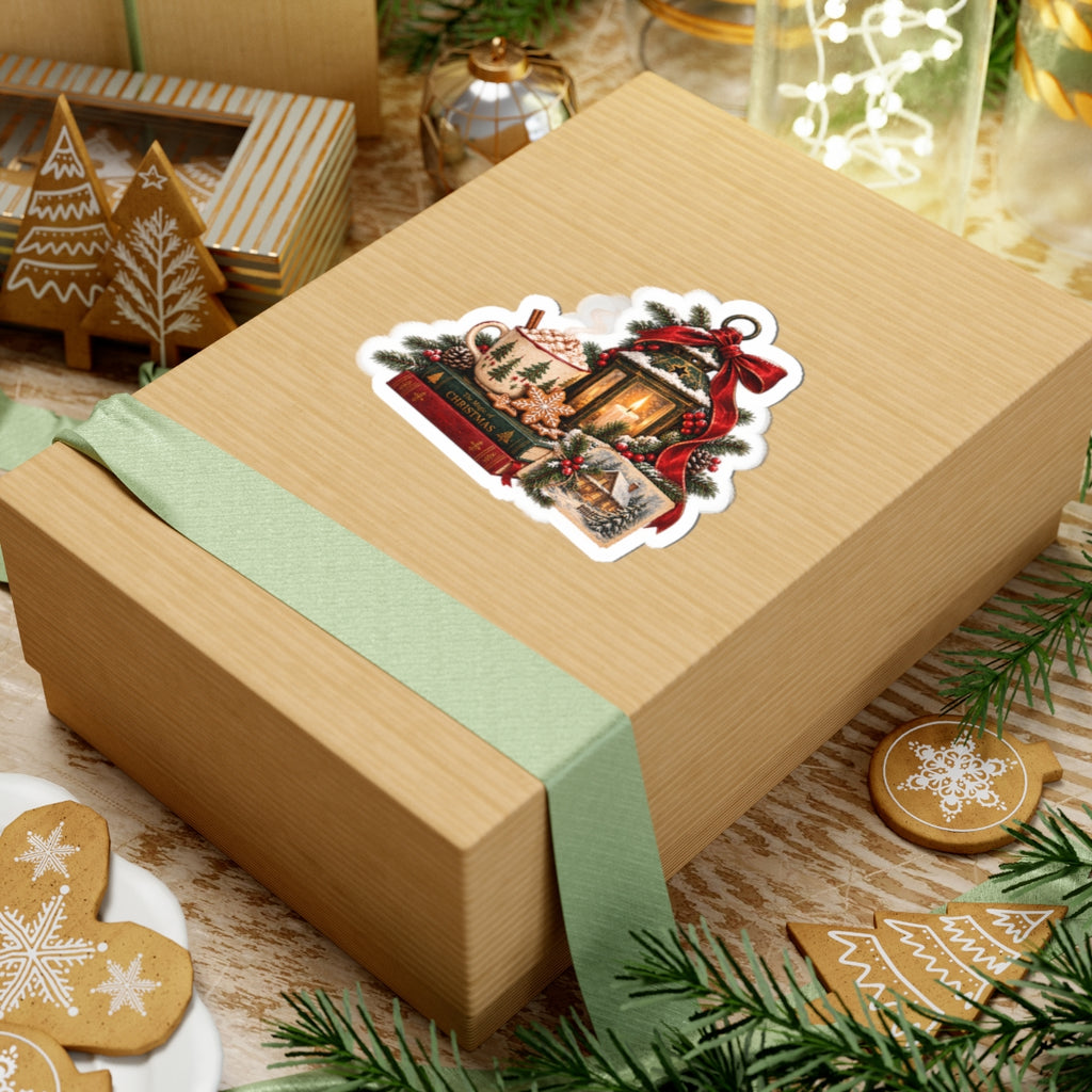 Christmas Cozy Sticker - Hot Cocoa, Lantern & Holiday Books Kiss-Cut Vinyl