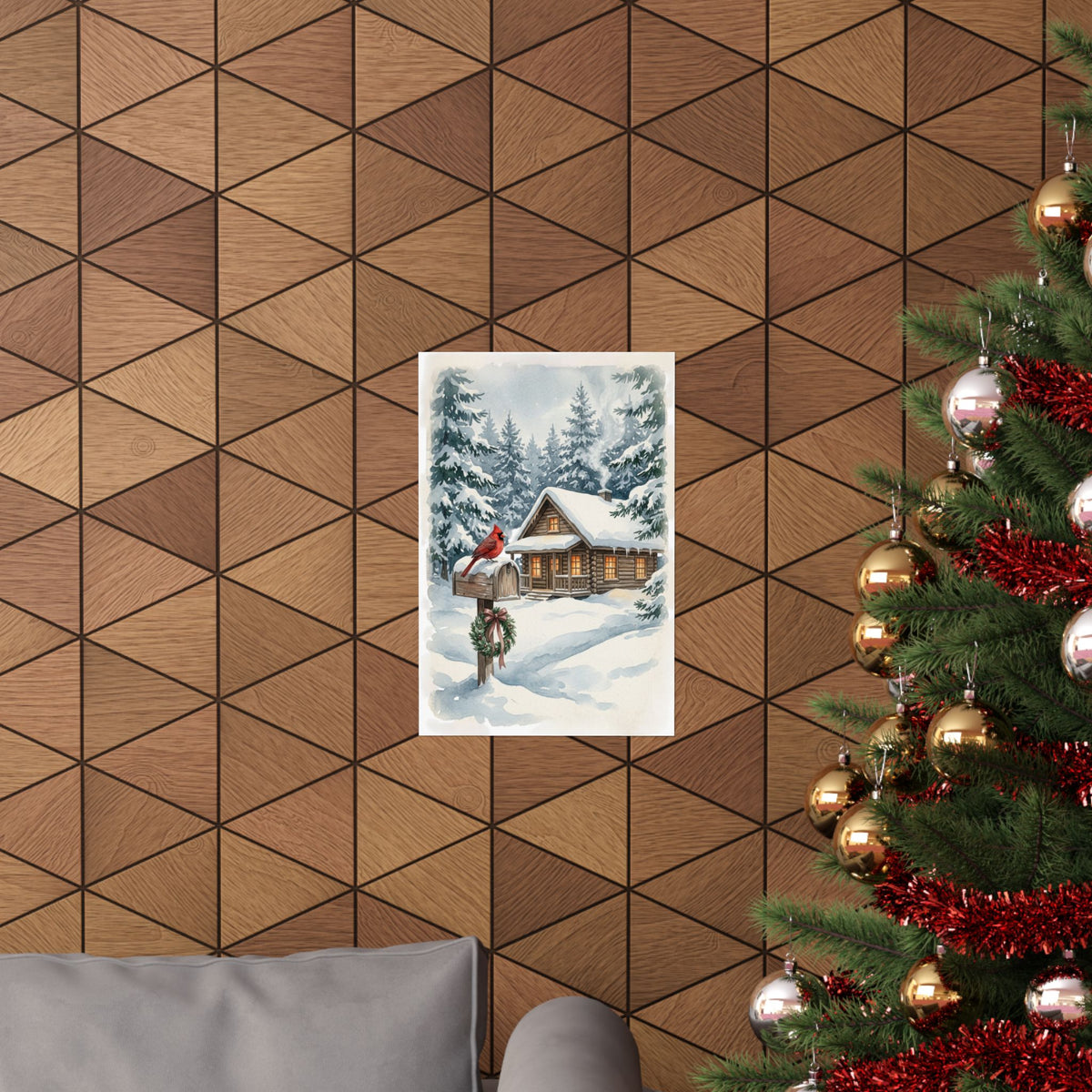 Winter Poster — Snowy Mailbox with Cardinal Matte Vertical Print