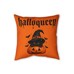 Halloween Faux Linen Pillow – "Halloqueen" Cat & Ghost Dog Pumpkin Throw Pillow