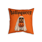 Halloween Faux Linen Pillow – "Halloqueen" Cat & Ghost Dog Pumpkin Throw Pillow