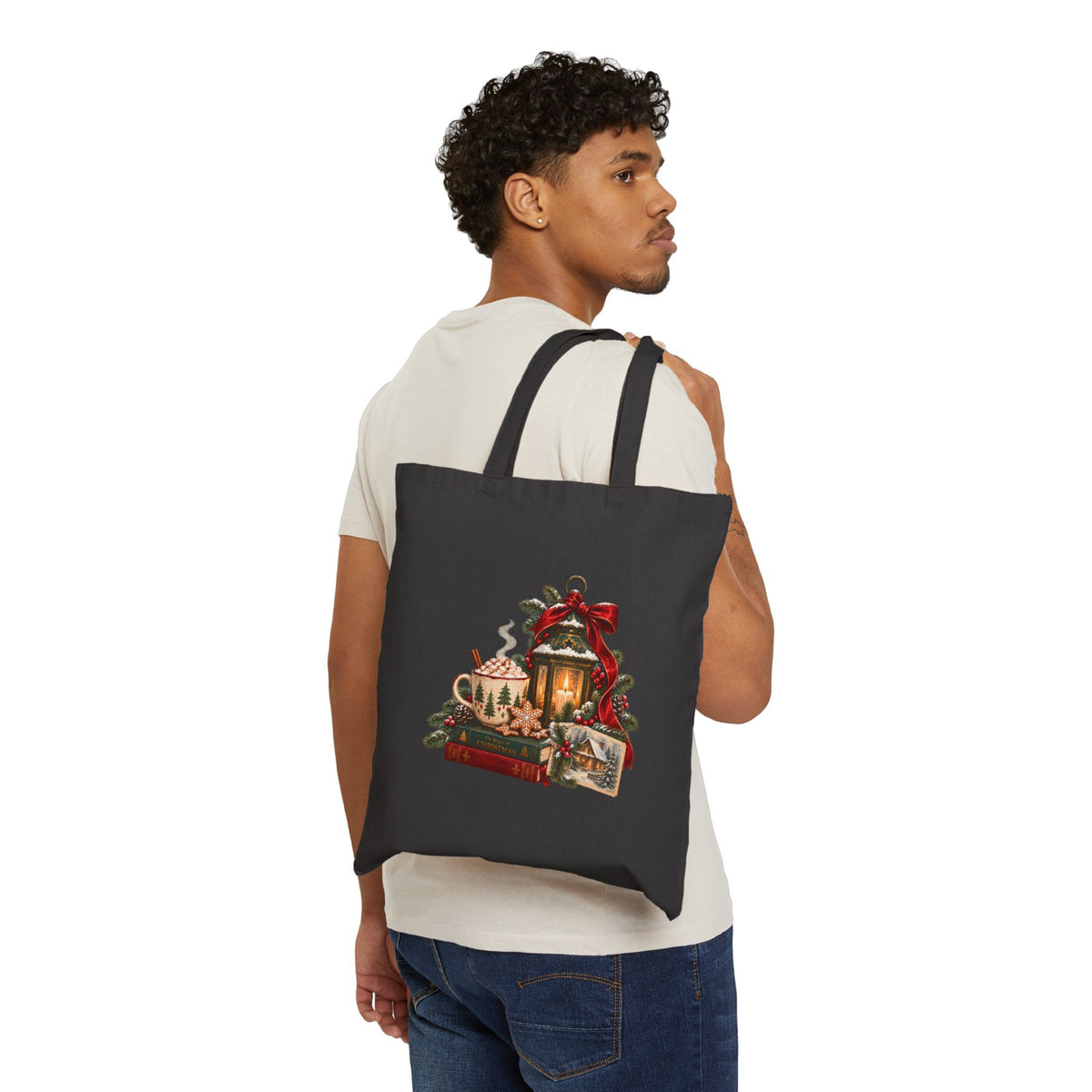 Vintage Christmas Lantern Tote Bag — Holiday Gift Market Tote