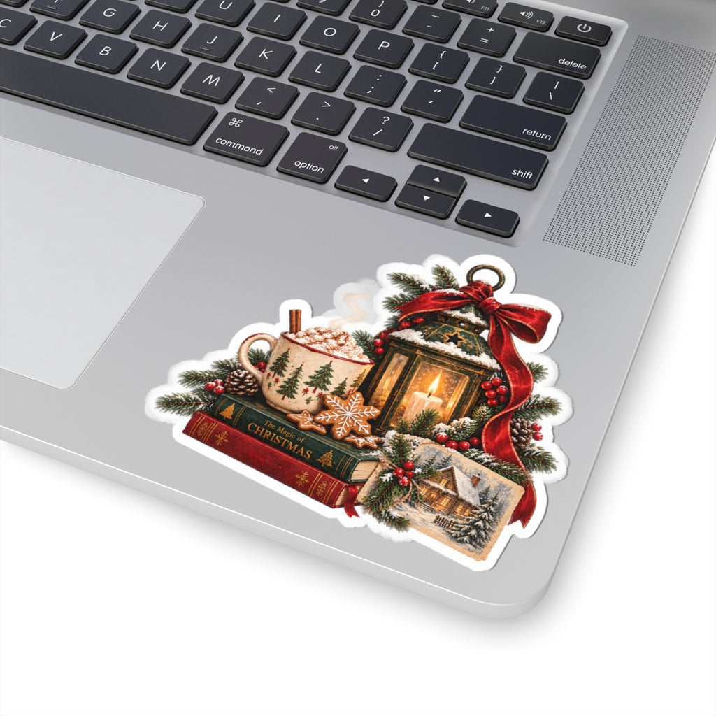 Christmas Cozy Sticker - Hot Cocoa, Lantern & Holiday Books Kiss-Cut Vinyl