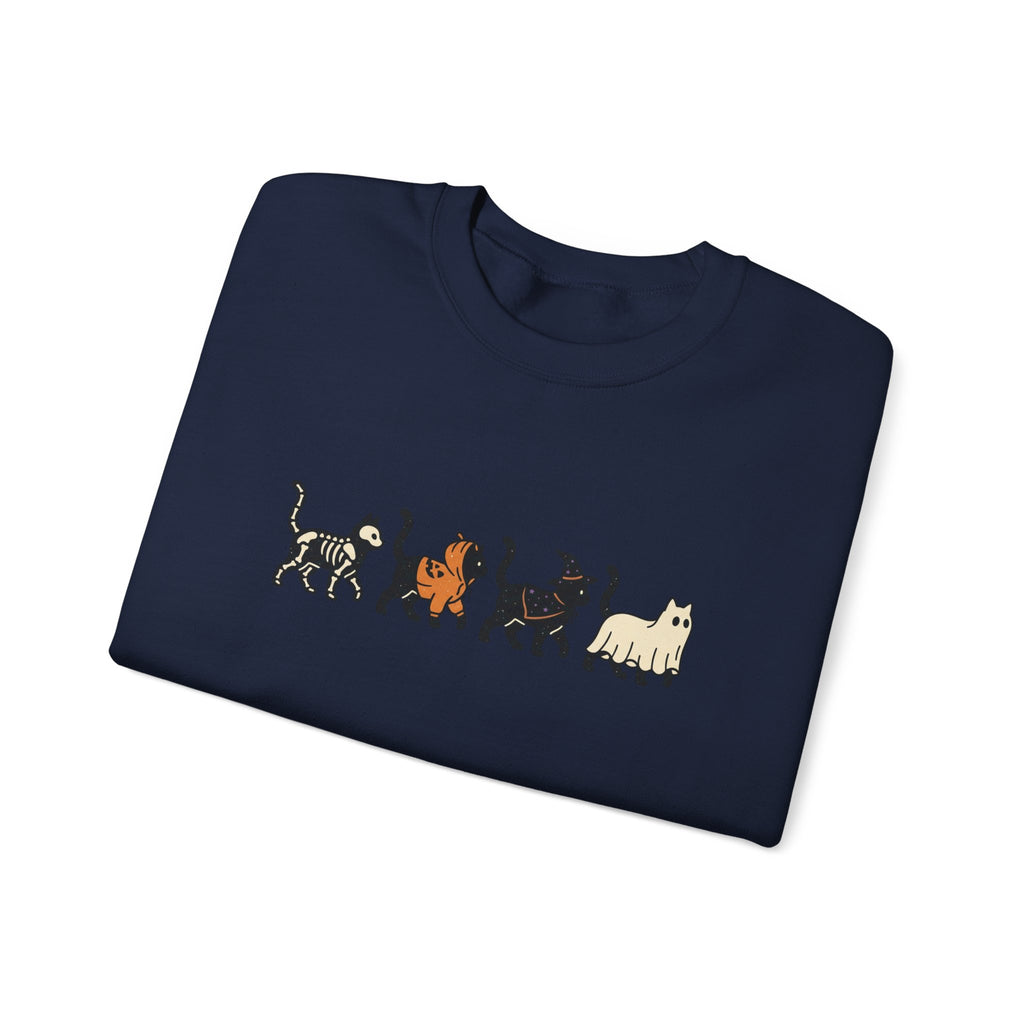 fall sweaters, Cats lover, halloween, trick & treat| minimalist cat lineup crewneck