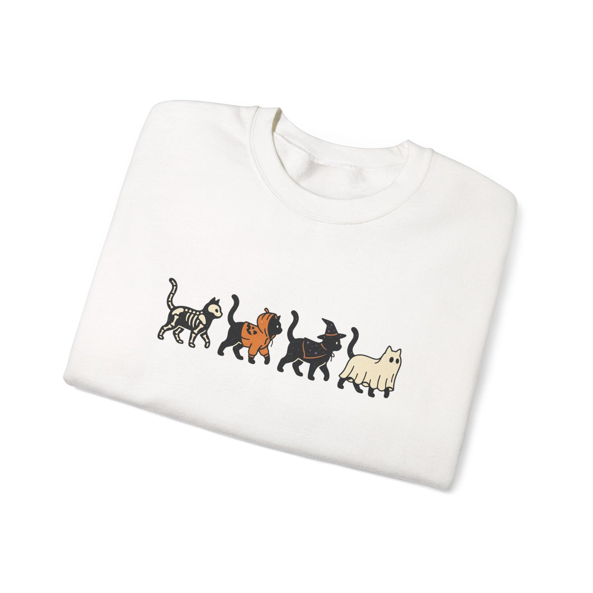 fall sweaters, Cats lover, halloween, trick & treat| minimalist cat lineup crewneck