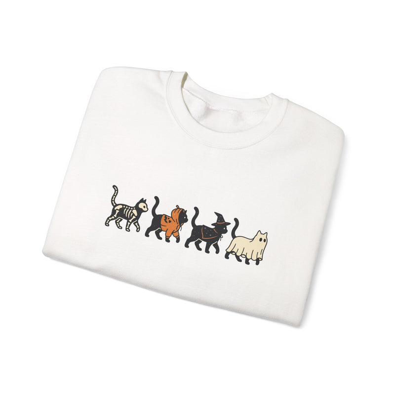 fall sweaters, Cats lover, halloween, trick & treat| minimalist cat lineup crewneck