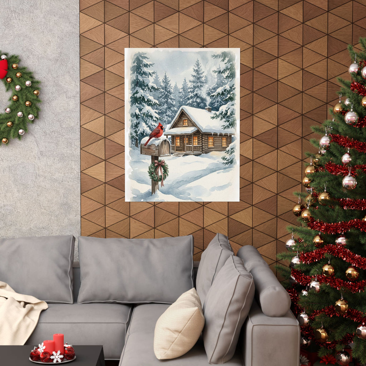 Winter Poster — Snowy Mailbox with Cardinal Matte Vertical Print