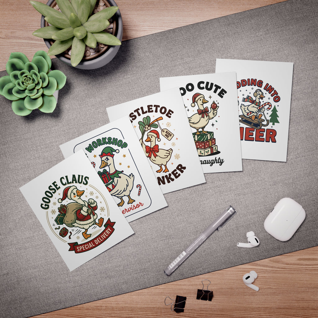 Greeting Cards — 5-Pack Funny Christmas Cards (Goose Claus, Mistletoe Honker, Elf Workshop Supervisor, Too Cute to Be [...]