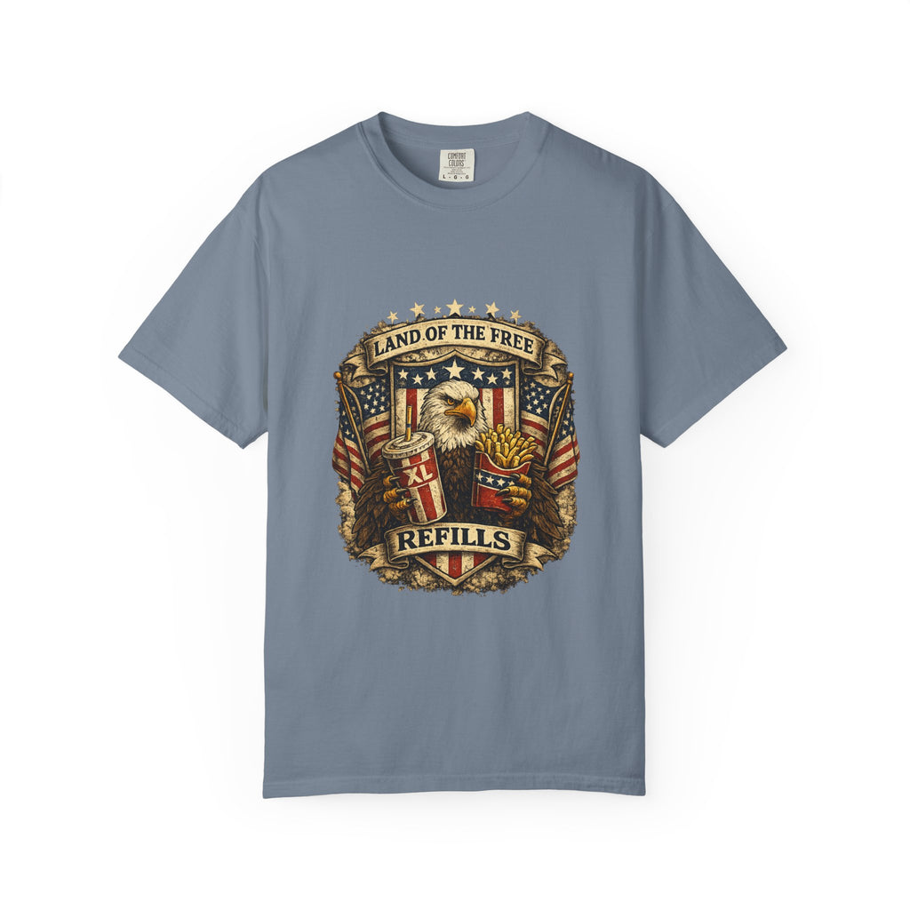 Land of the Free Refills T-Shirt — Patriotic Eagle Beer Design