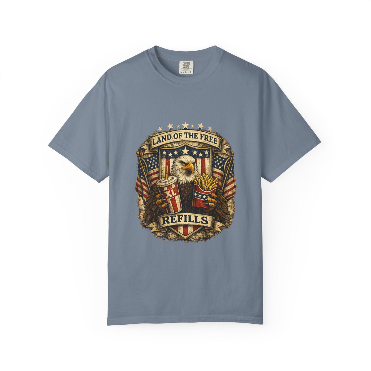 Land of the Free Refills T-Shirt — Patriotic Eagle Beer Design