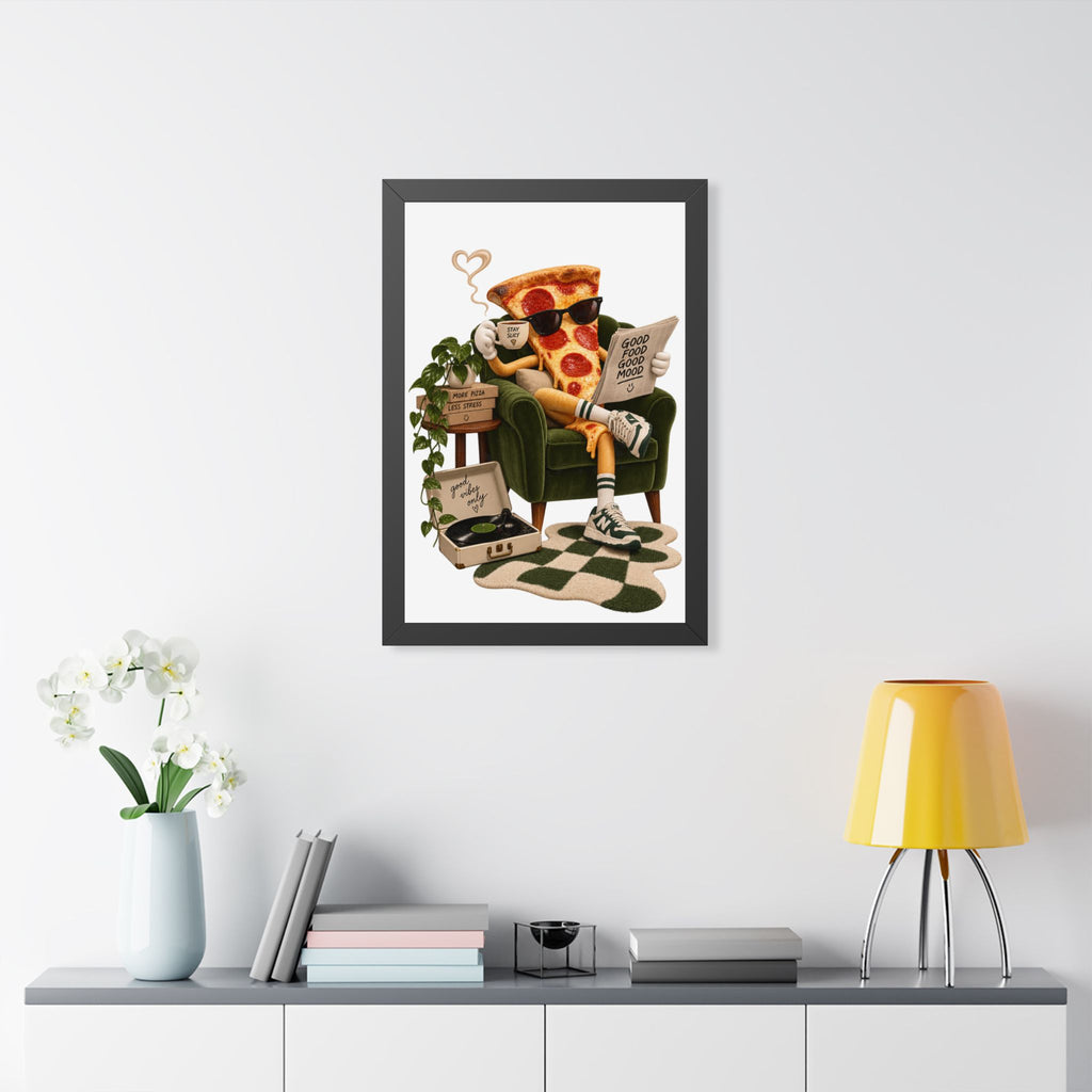 Framed Poster — Relaxing Pizza Slice 'Good Food Good Mood' Art Print