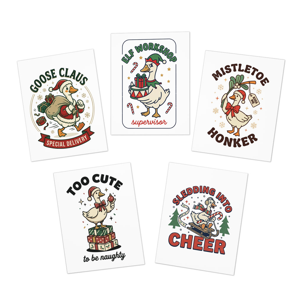 Greeting Cards — 5-Pack Funny Christmas Cards (Goose Claus, Mistletoe Honker, Elf Workshop Supervisor, Too Cute to Be [...]